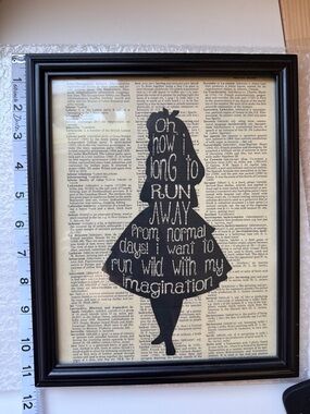 Alice in wonderland Silhouette Quote Wall Art - on Vintage Book Page framed